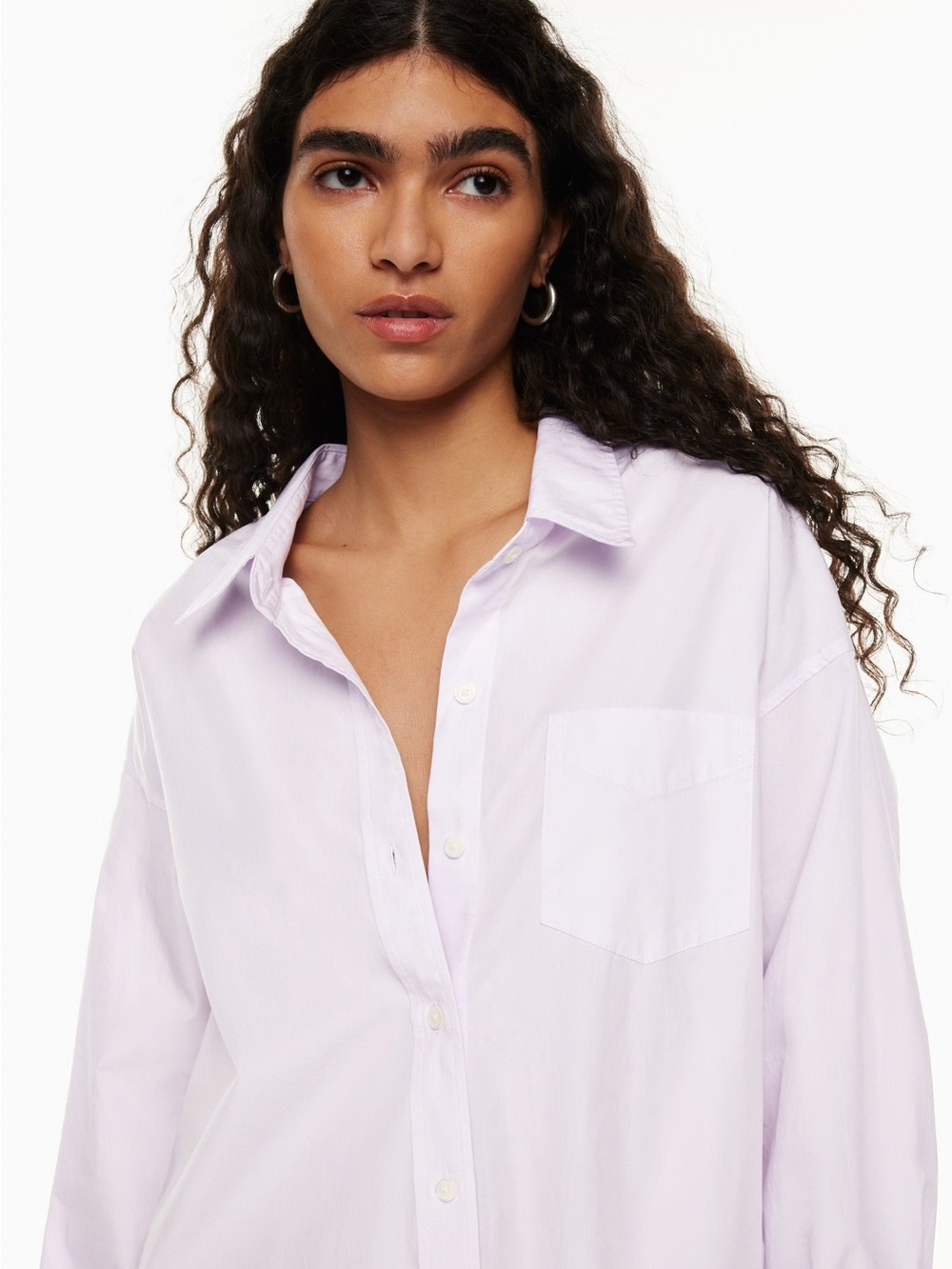 100% Cotton Oversized Poplin Light Lavender Button-Up